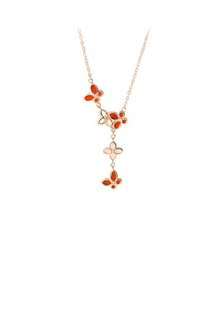 925 Sterling Silver Plated Rose Gold Fashion Simple Butterfly Four-leafed Clover Tassel Pendant with Cubic Zirconia and Necklace - Luxurious Look