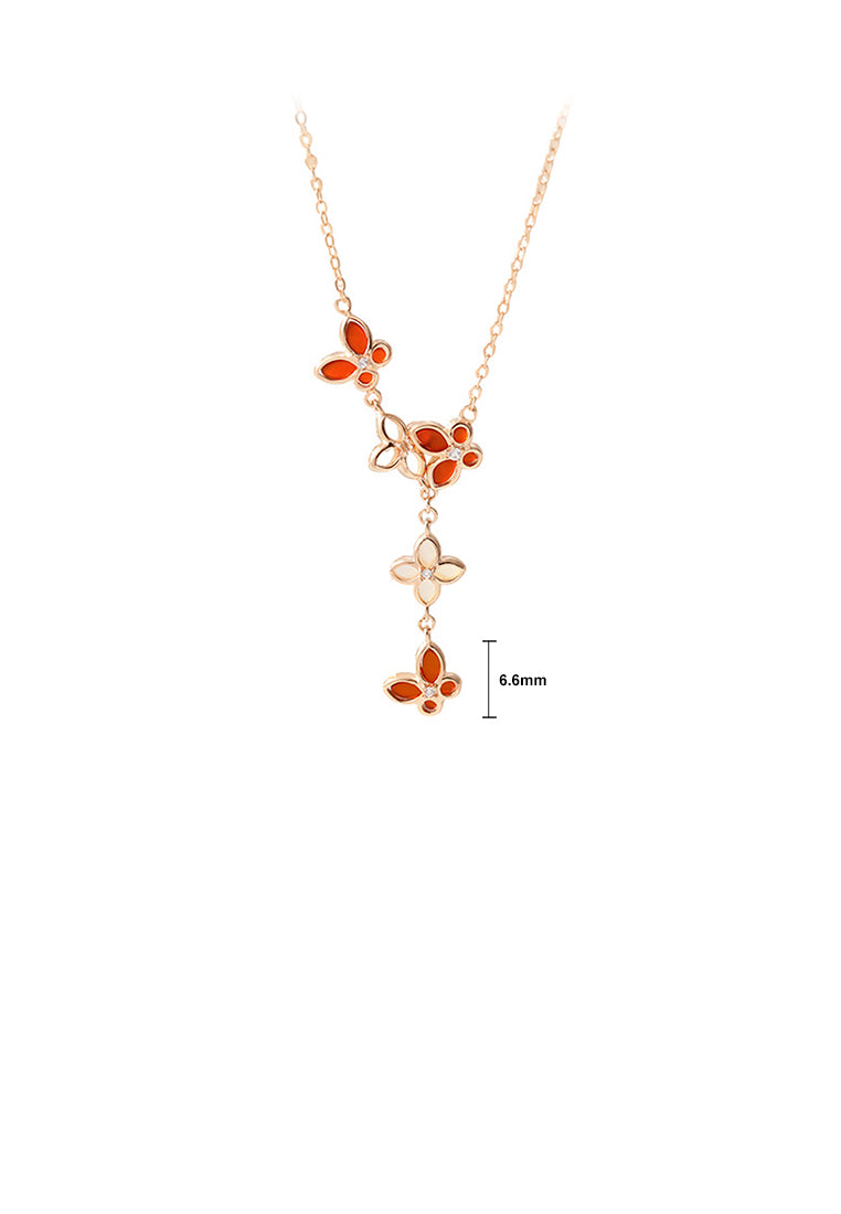 925 Sterling Silver Plated Rose Gold Fashion Simple Butterfly Four-leafed Clover Tassel Pendant with Cubic Zirconia and Necklace - Luxurious Look