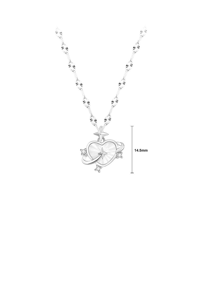 925 Sterling Silver Simple Romantic Heart-shaped Planet Pendant with Cubic Zirconia and Necklace - Luxurious Look