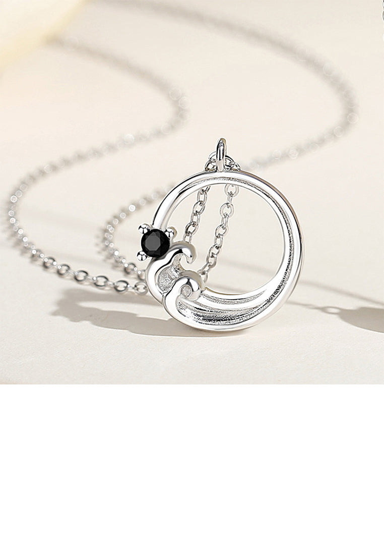 925 Sterling Silver Fashion and Creative Sea Round Pendant with Cubic Zirconia and Couple Necklace For Men - Luxurious Look