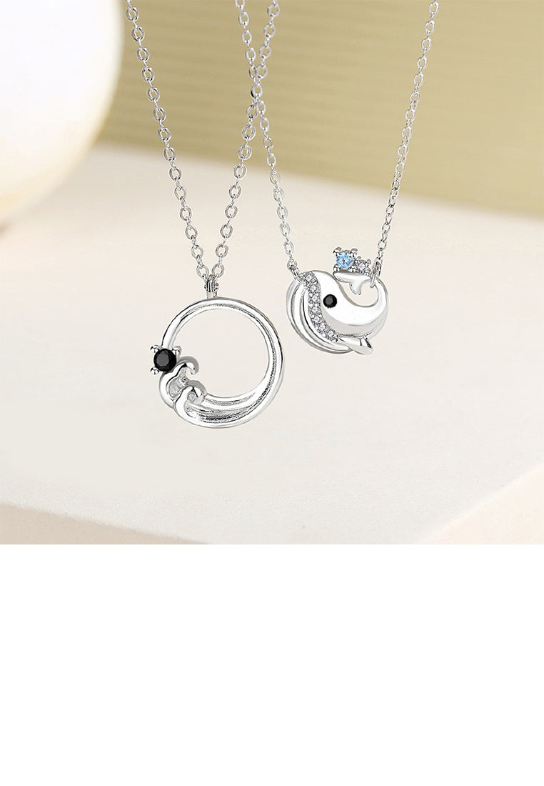 925 Sterling Silver Fashion and Creative Sea Round Pendant with Cubic Zirconia and Couple Necklace For Men - Luxurious Look