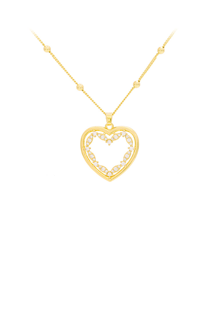 Fashion and Simple Plated Gold Hollow Heart-shaped Pendant with Cubic Zirconia and Necklace - Luxurious Look