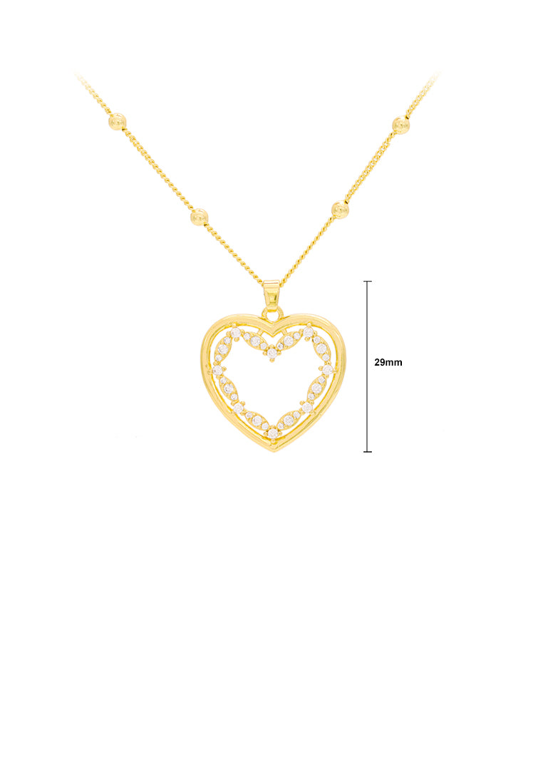 Fashion and Simple Plated Gold Hollow Heart-shaped Pendant with Cubic Zirconia and Necklace - Luxurious Look