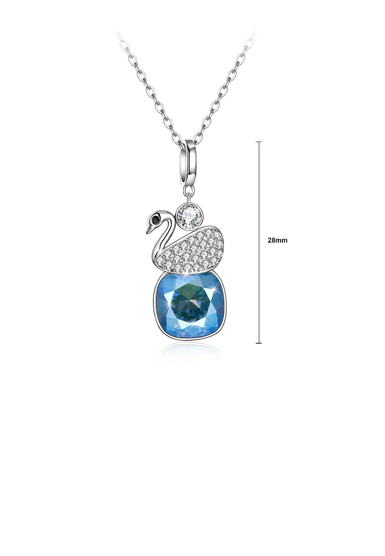925 Sterling Silver Elegant Swan Geometric Pendant with Blue Austrian Element Crystal and Necklace