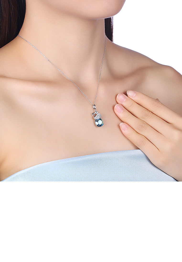 925 Sterling Silver Elegant Swan Geometric Pendant with Blue Austrian Element Crystal and Necklace