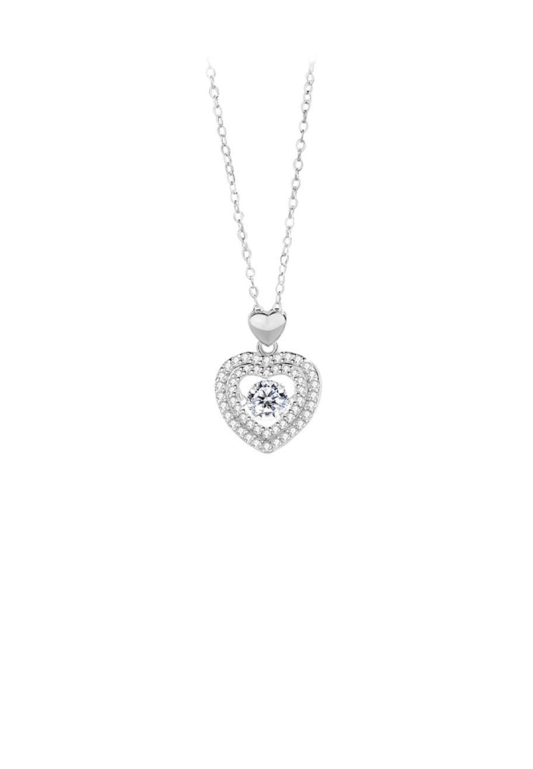 925 Sterling Silver Fashion Brilliant Hollow Heart Pendant with Cubic Zirconia and Necklace - Luxurious Look