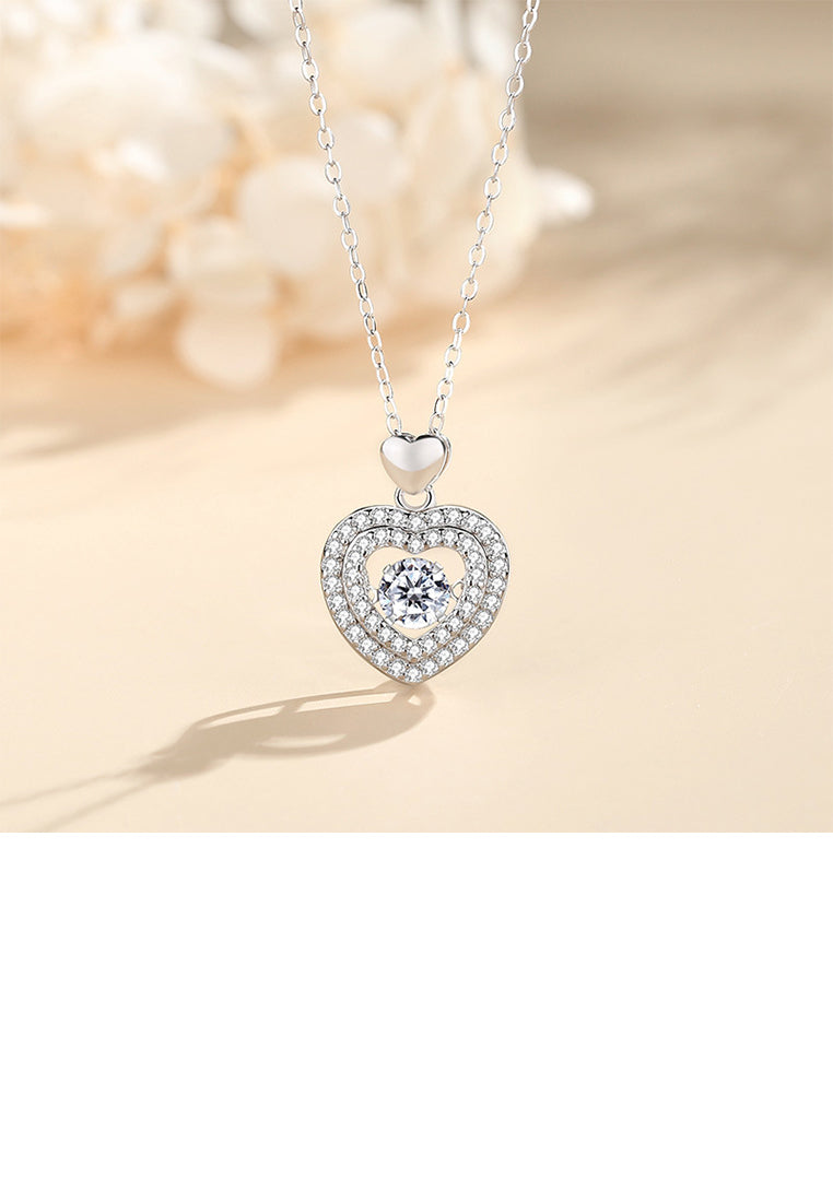 925 Sterling Silver Fashion Brilliant Hollow Heart Pendant with Cubic Zirconia and Necklace - Luxurious Look