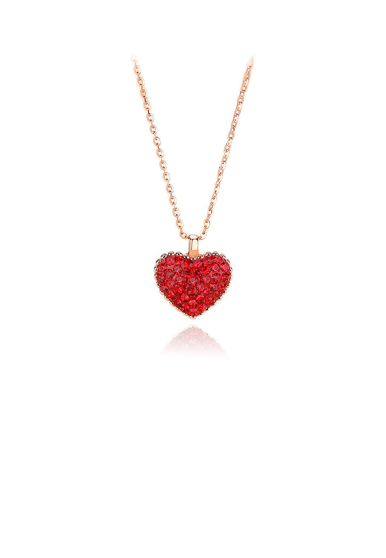 925 Sterling Silver Plated Rose Gold Simple Brilliant Double-sided Heart-shaped Pendant with Cubic Zirconia and Necklace - Luxurious Look
