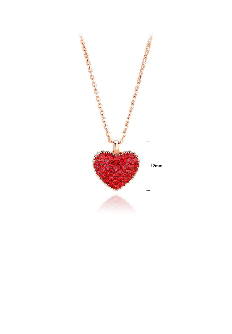 925 Sterling Silver Plated Rose Gold Simple Brilliant Double-sided Heart-shaped Pendant with Cubic Zirconia and Necklace - Luxurious Look