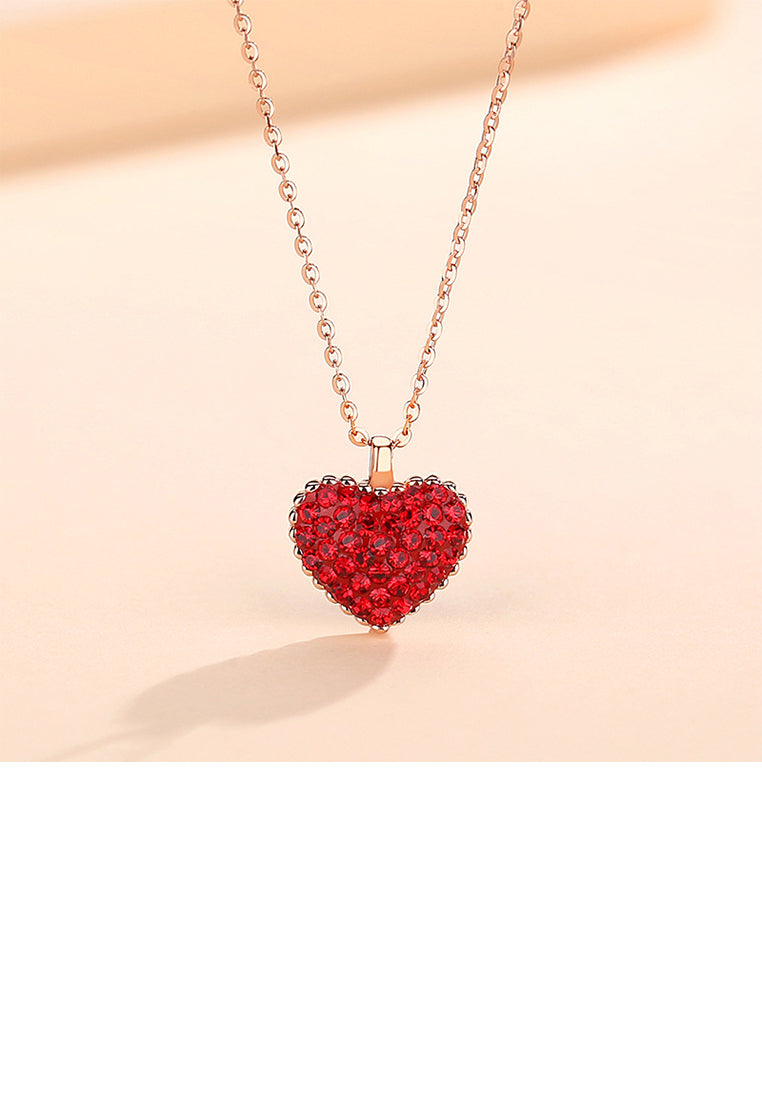 925 Sterling Silver Plated Rose Gold Simple Brilliant Double-sided Heart-shaped Pendant with Cubic Zirconia and Necklace - Luxurious Look