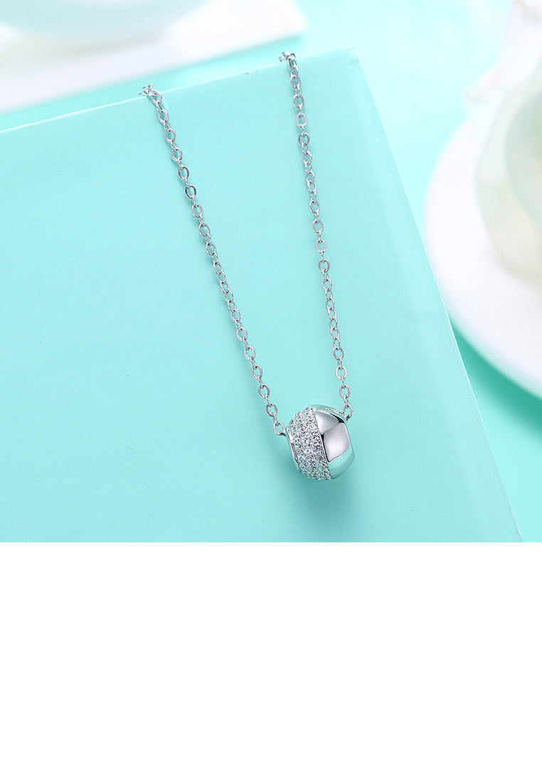 925 Sterling Silver Simple and Fashion Round Bead Pendant with Cubic Zircon and Necklace