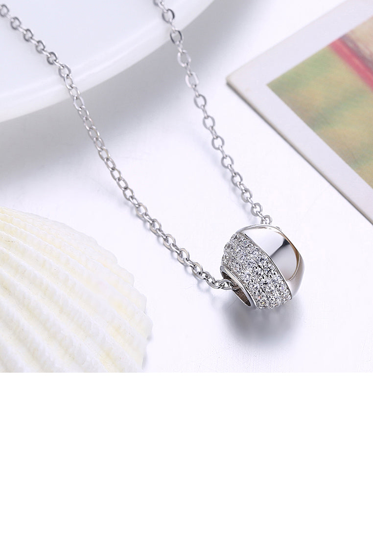 925 Sterling Silver Simple and Fashion Round Bead Pendant with Cubic Zircon and Necklace