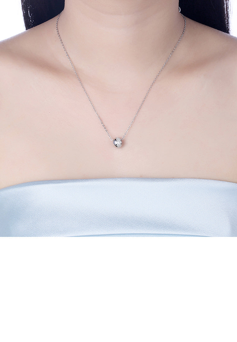 925 Sterling Silver Simple and Fashion Round Bead Pendant with Cubic Zircon and Necklace