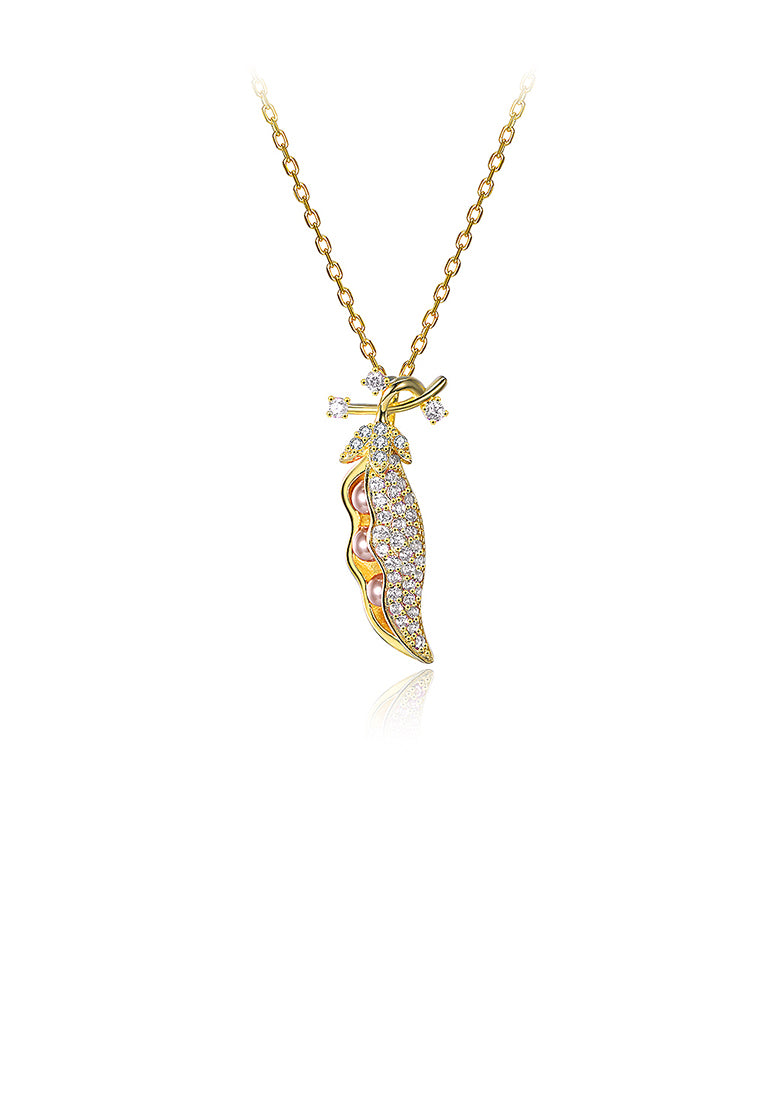925 Sterling Silver Plated Gold Bean Pendant with Austrian Element Crystal and Necklace