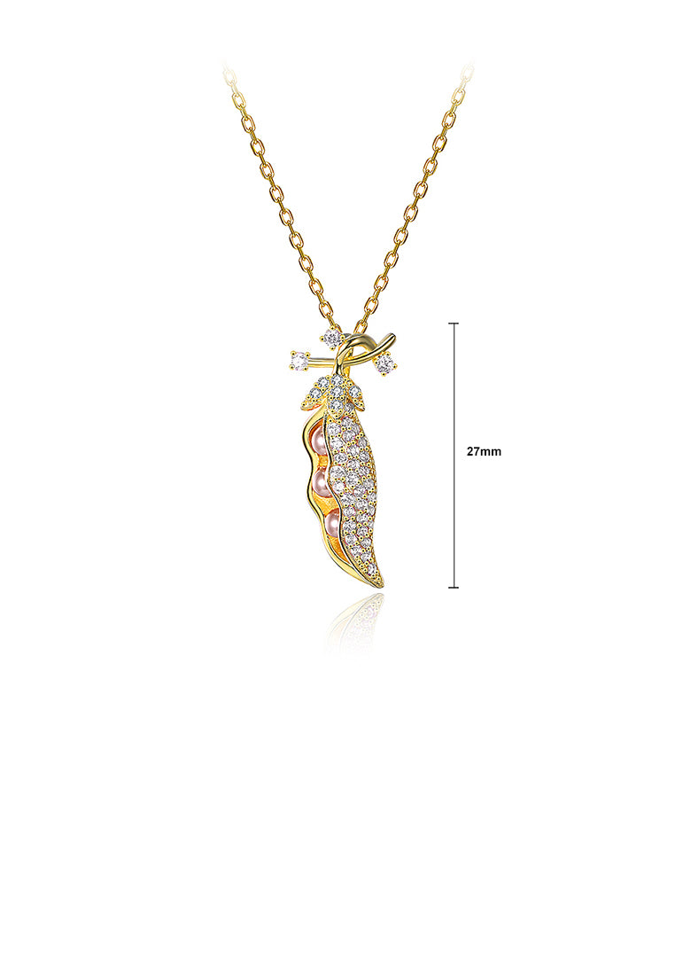 925 Sterling Silver Plated Gold Bean Pendant with Austrian Element Crystal and Necklace