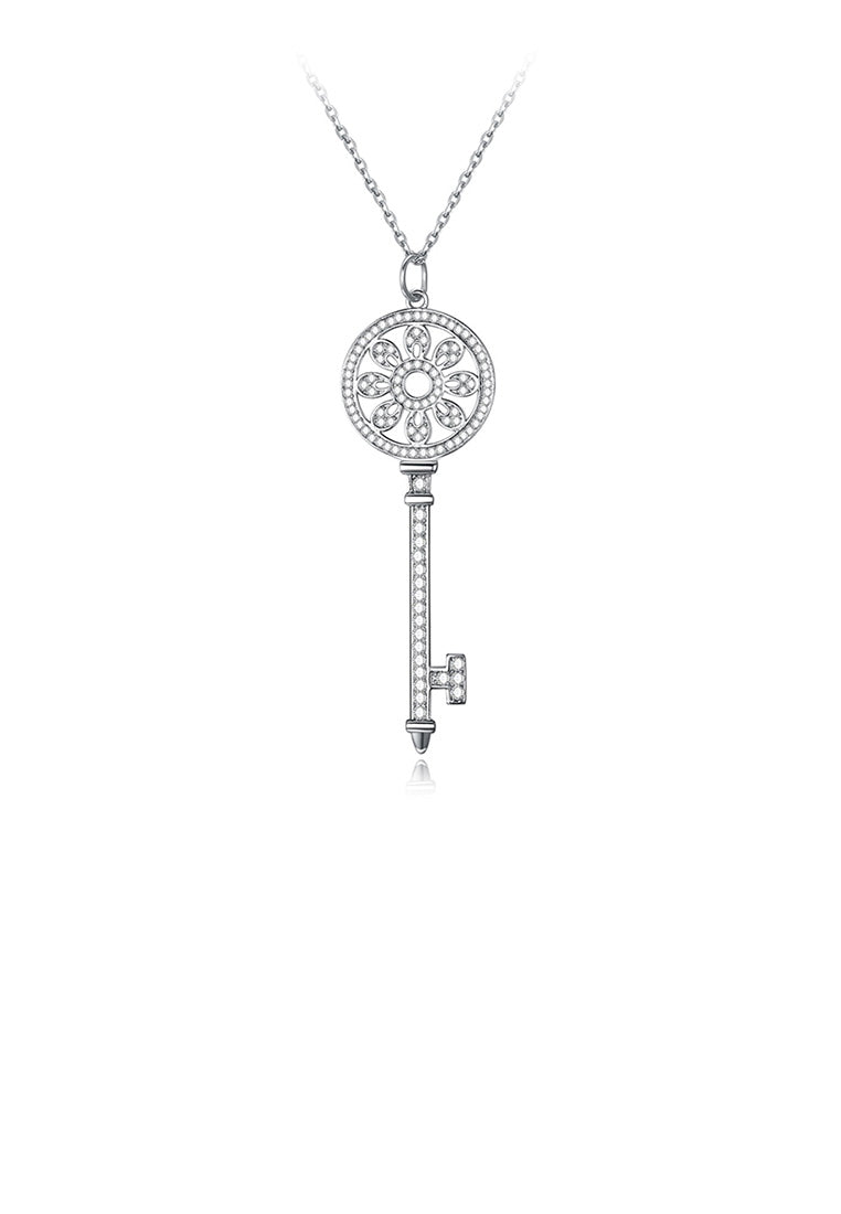 925 Sterling Silver Fashion Elegant Key Pattern Pendant with Austrian Element Crystal and Necklace
