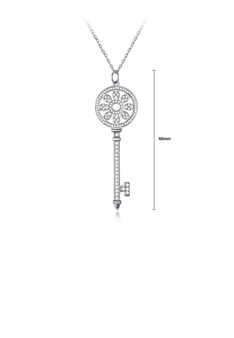 925 Sterling Silver Fashion Elegant Key Pattern Pendant with Austrian Element Crystal and Necklace