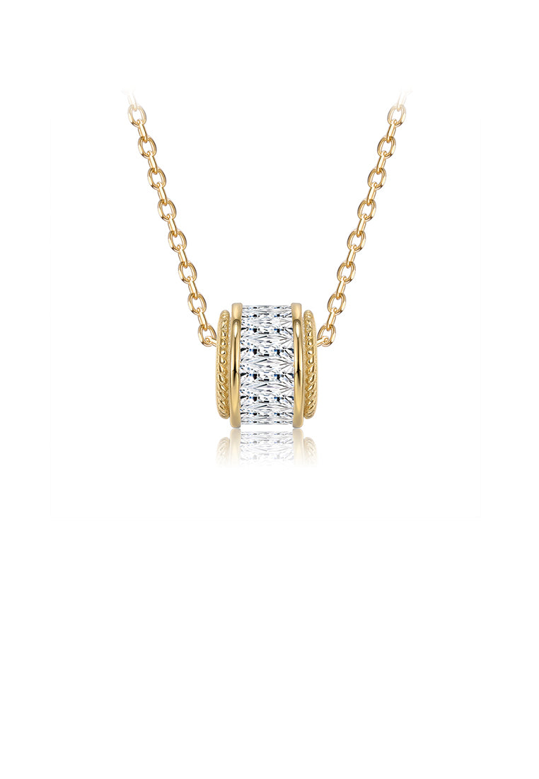 925 Sterling Silver Simple Plated Gold Geometric Column Pendant with Cubic Zircon and Necklace
