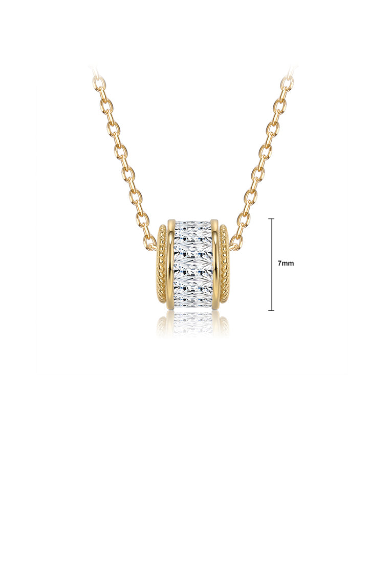 925 Sterling Silver Simple Plated Gold Geometric Column Pendant with Cubic Zircon and Necklace