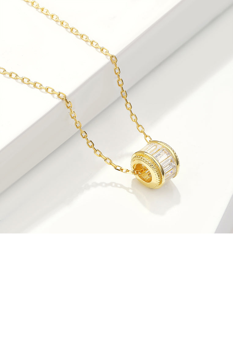 925 Sterling Silver Simple Plated Gold Geometric Column Pendant with Cubic Zircon and Necklace