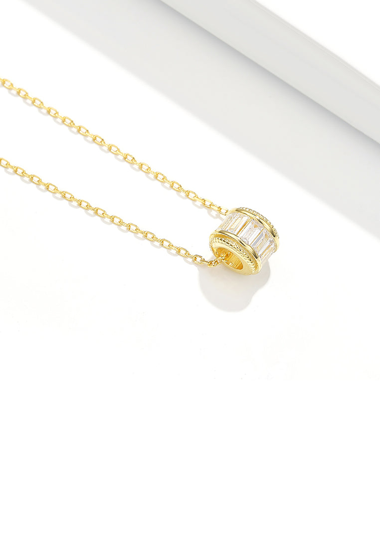 925 Sterling Silver Simple Plated Gold Geometric Column Pendant with Cubic Zircon and Necklace