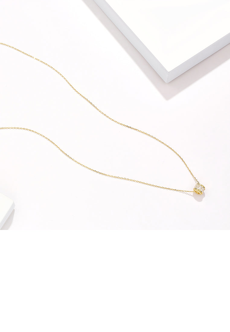 925 Sterling Silver Simple Plated Gold Geometric Column Pendant with Cubic Zircon and Necklace