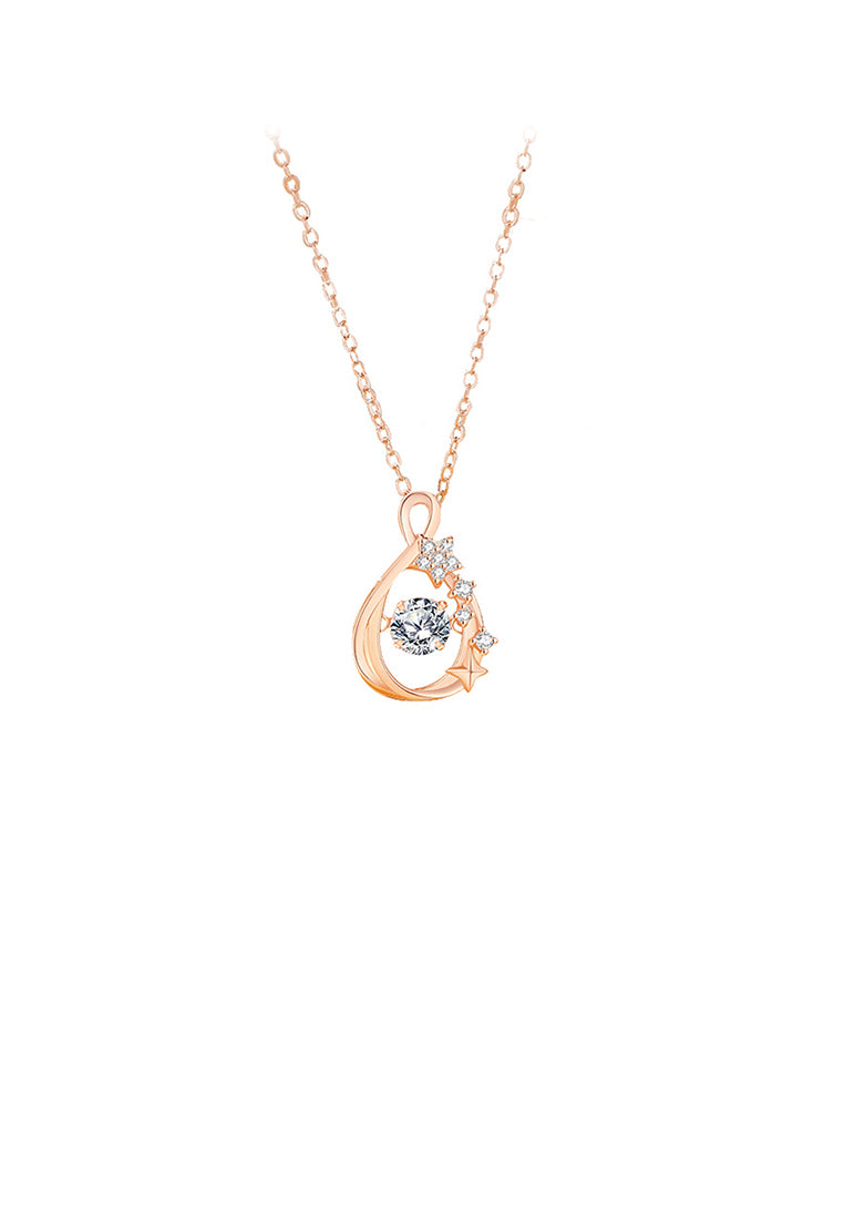 925 Sterling Silver Plated Rose Gold Fashion and Creative Water Drop-shaped Star Pendant with Cubic Zirconia and Necklace - Luxurious Look