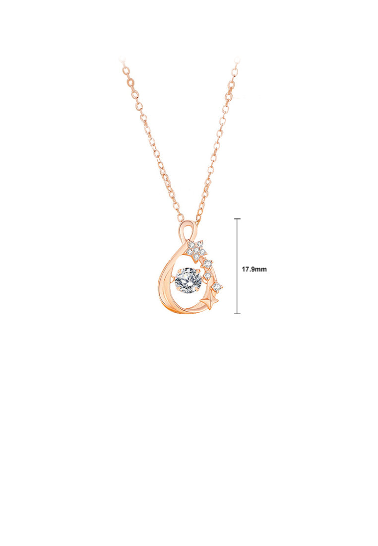 925 Sterling Silver Plated Rose Gold Fashion and Creative Water Drop-shaped Star Pendant with Cubic Zirconia and Necklace - Luxurious Look