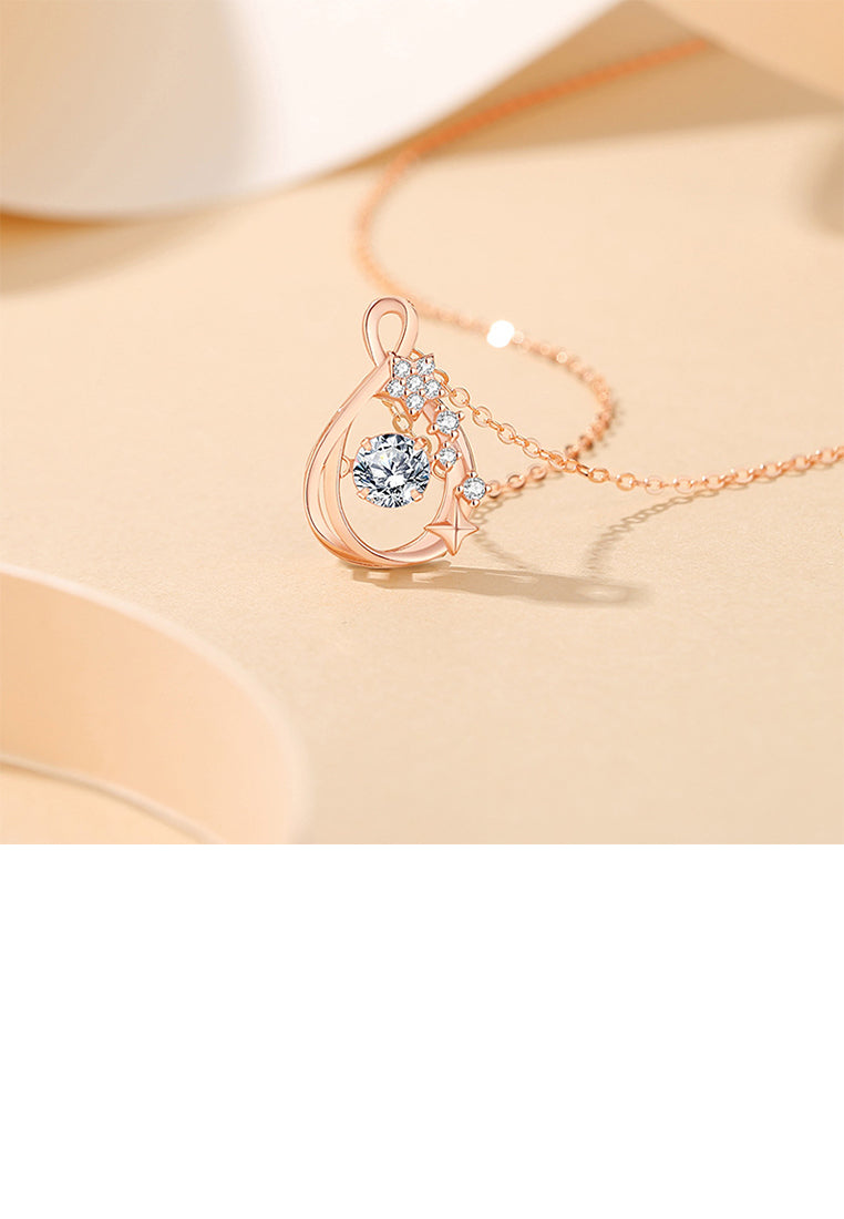 925 Sterling Silver Plated Rose Gold Fashion and Creative Water Drop-shaped Star Pendant with Cubic Zirconia and Necklace - Luxurious Look
