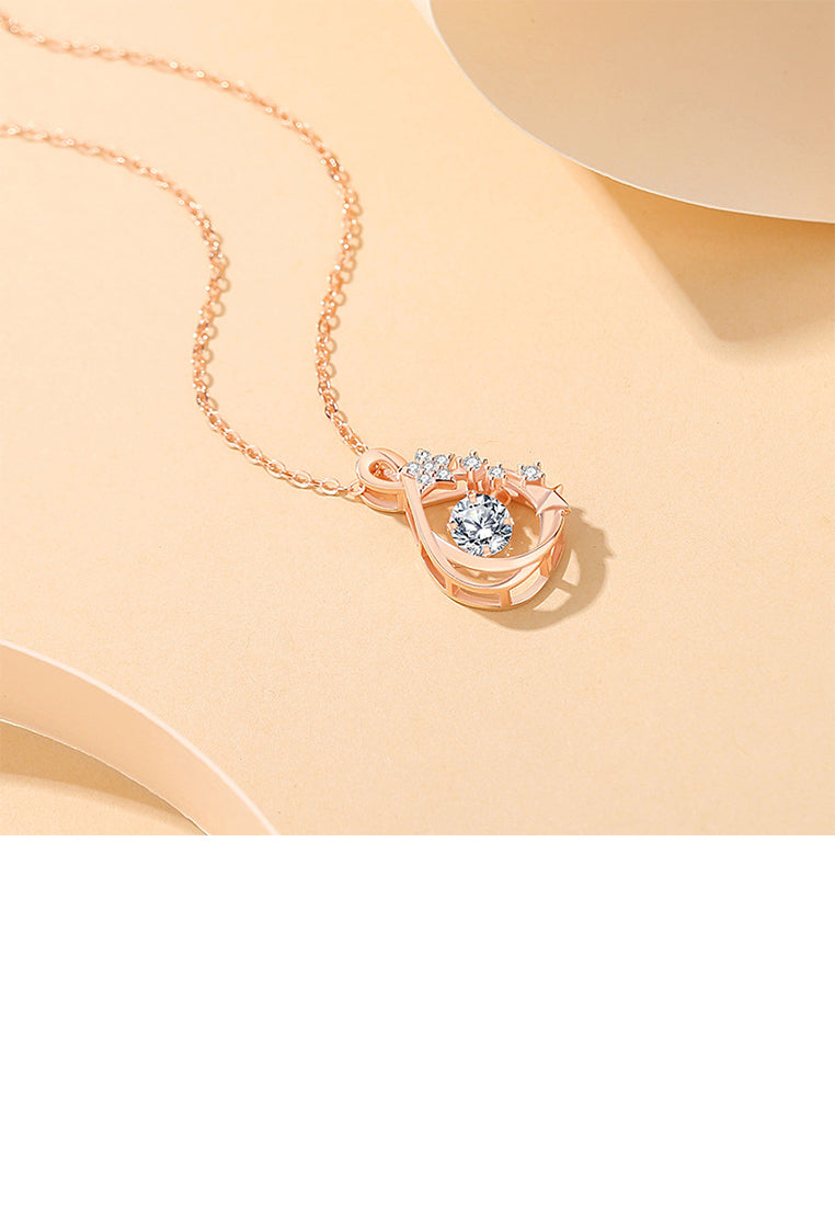 925 Sterling Silver Plated Rose Gold Fashion and Creative Water Drop-shaped Star Pendant with Cubic Zirconia and Necklace - Luxurious Look