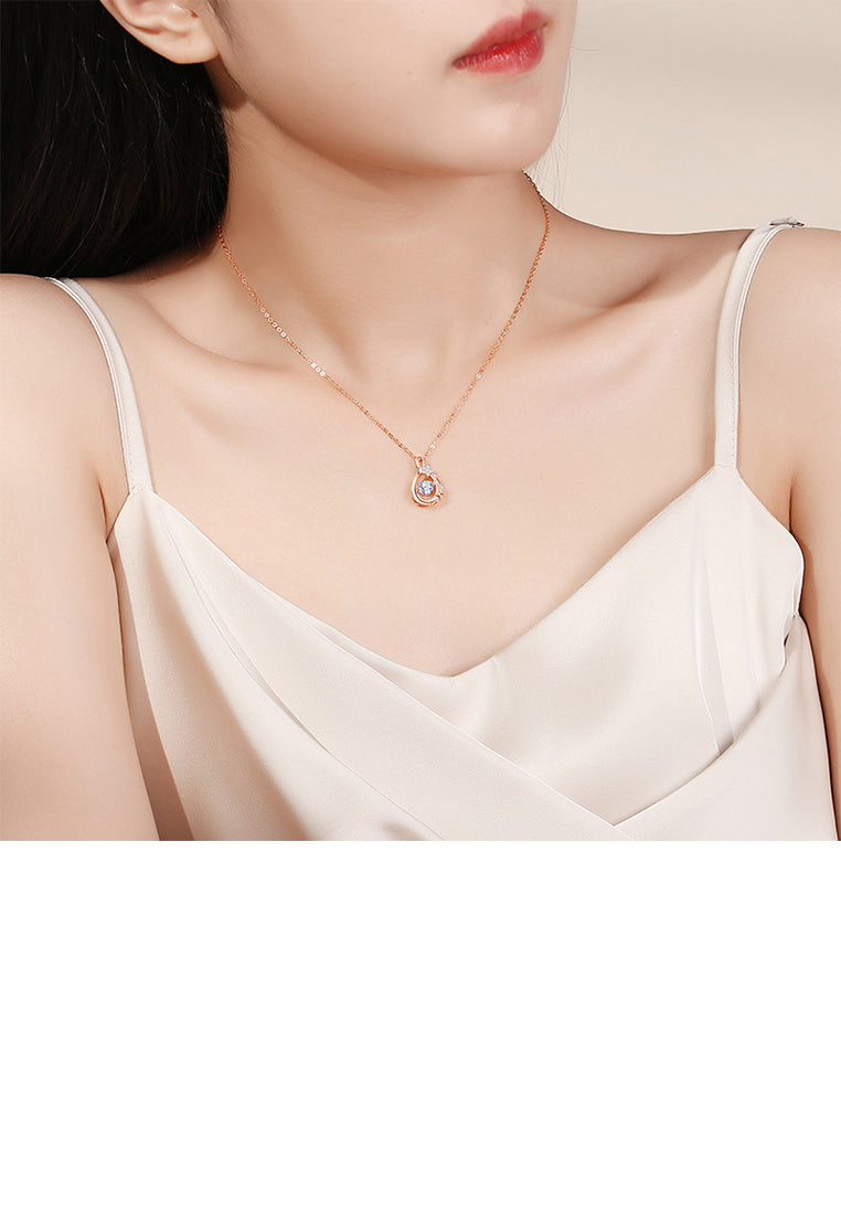 925 Sterling Silver Plated Rose Gold Fashion and Creative Water Drop-shaped Star Pendant with Cubic Zirconia and Necklace - Luxurious Look