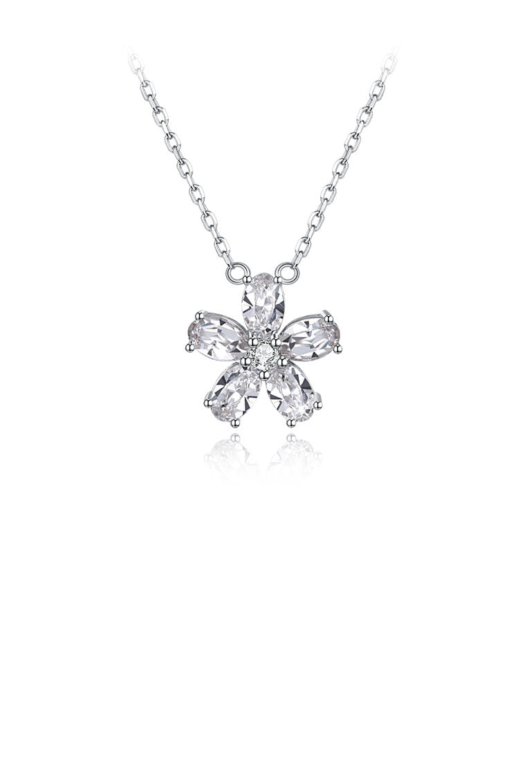 Simple 925 Sterling Silver Flower Necklace with White Austrian Element Crystal