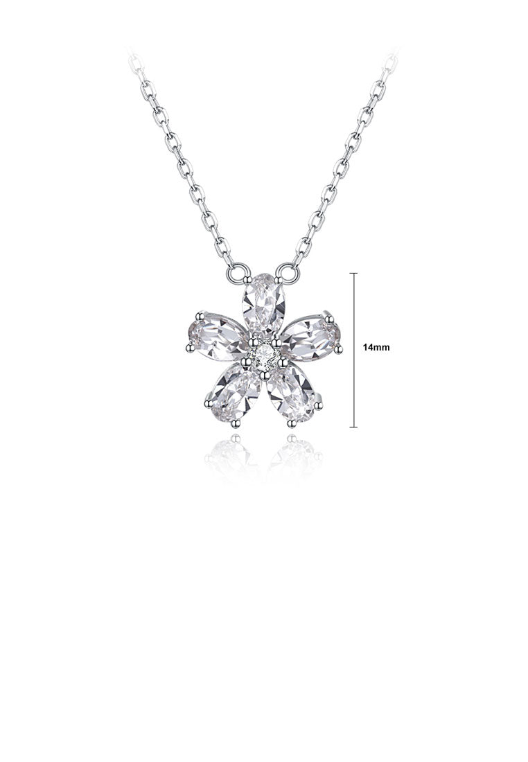 Simple 925 Sterling Silver Flower Necklace with White Austrian Element Crystal