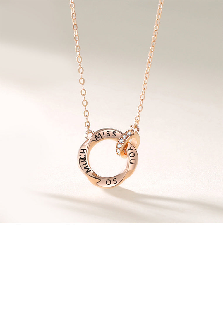925 Sterling Silver Plated Rose Gold Fashion and Simple Möbius Ring Pendant with Cubic Zirconia and Couple Necklace For Women - Luxurious Look