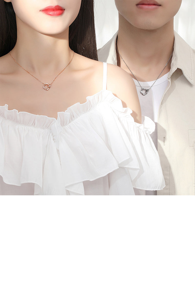 925 Sterling Silver Fashion and Simple Möbius Ring Pendant with Cubic Zirconia and Couple Necklace For Men - Luxurious Look