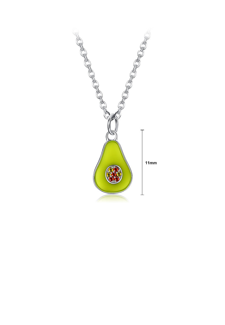 925 Sterling Silver Sweet and Simple Avocado Pendant with Cubic Zirconia and Necklace - Luxurious Look