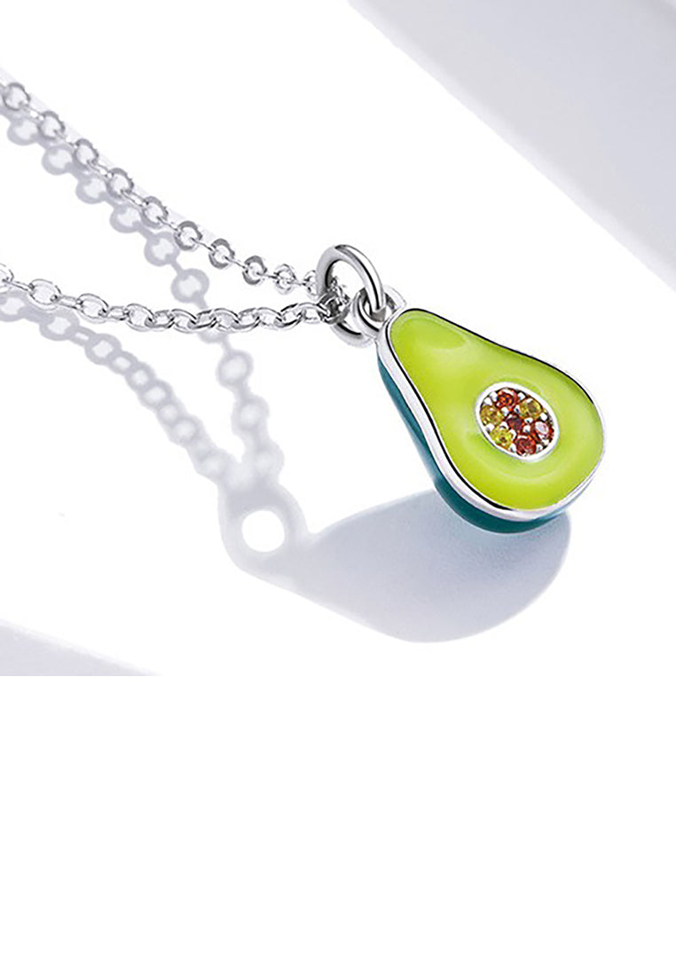 925 Sterling Silver Sweet and Simple Avocado Pendant with Cubic Zirconia and Necklace - Luxurious Look