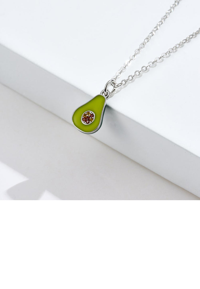 925 Sterling Silver Sweet and Simple Avocado Pendant with Cubic Zirconia and Necklace - Luxurious Look