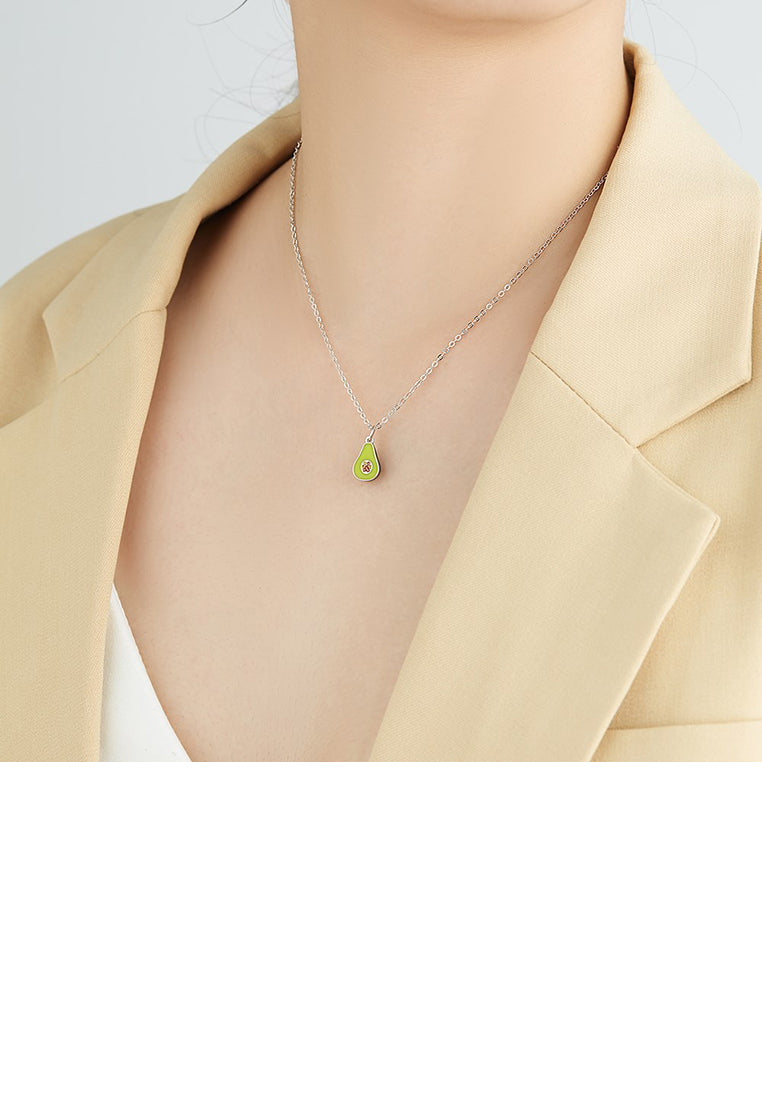 925 Sterling Silver Sweet and Simple Avocado Pendant with Cubic Zirconia and Necklace - Luxurious Look