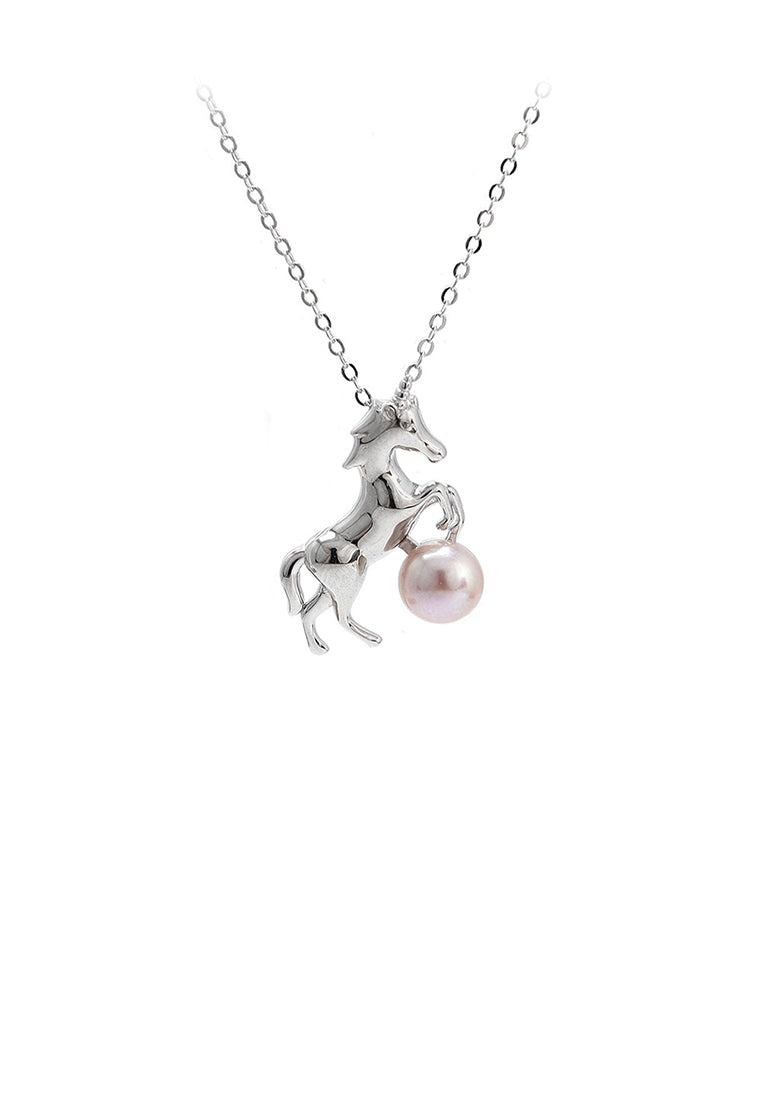 925 Sterling Silver Fashion Simple Unicorn Purple Freshwater Pearl Pendant with Necklace - Luxurious Look