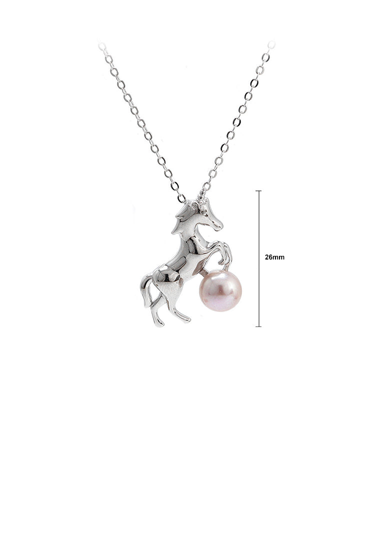 925 Sterling Silver Fashion Simple Unicorn Purple Freshwater Pearl Pendant with Necklace - Luxurious Look