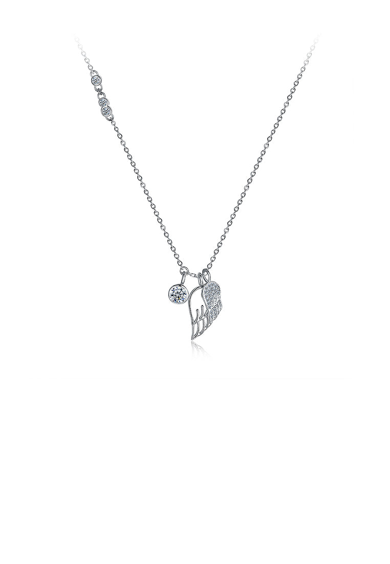 925 Sterling Silver Elegant Fashion Angel Wings Pendant Necklace with Austrian Element Crystal