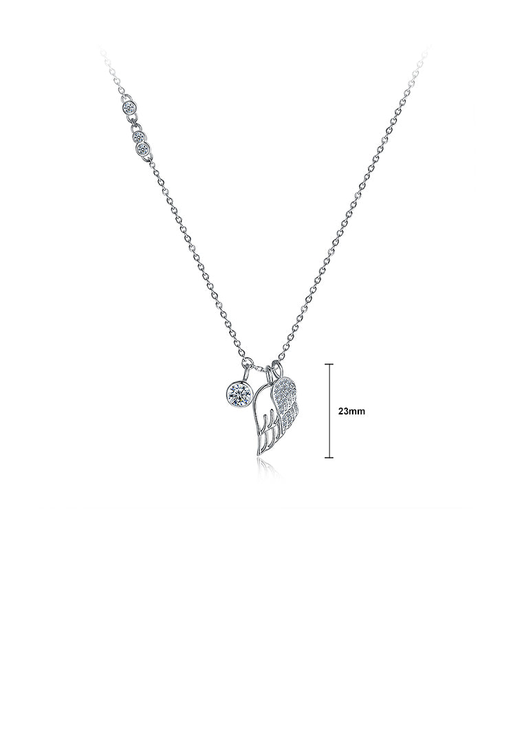 925 Sterling Silver Elegant Fashion Angel Wings Pendant Necklace with Austrian Element Crystal