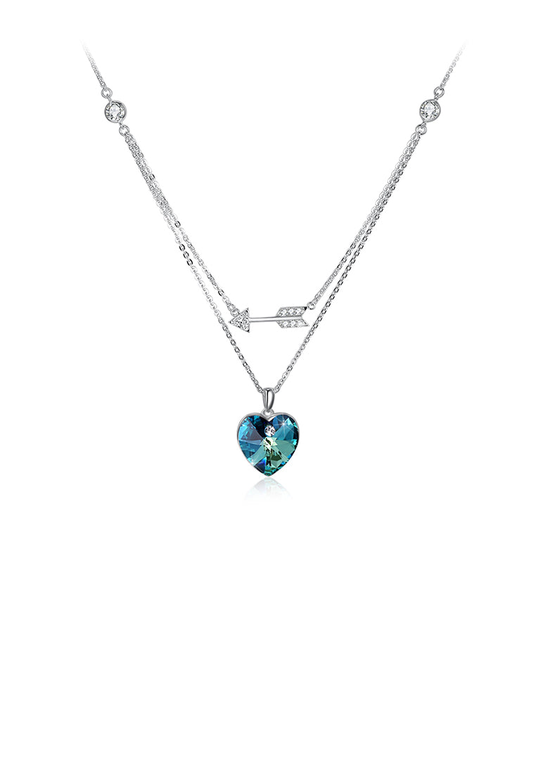 925 Sterling Silver Fashion Romantic Heart Shape and Heart Shape Necklace with Blue Austrian Element Crystal