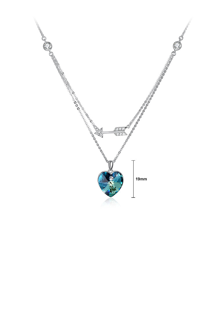 925 Sterling Silver Fashion Romantic Heart Shape and Heart Shape Necklace with Blue Austrian Element Crystal