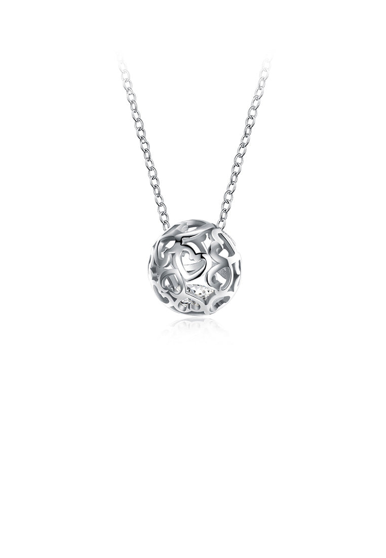 925 Sterling Silver Fashion Simple Hollow Heart Round Pendant with Cubic Zircon and Necklace