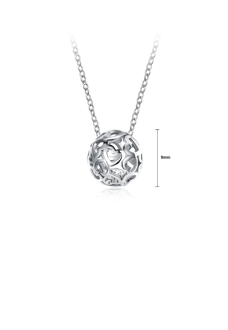 925 Sterling Silver Fashion Simple Hollow Heart Round Pendant with Cubic Zircon and Necklace