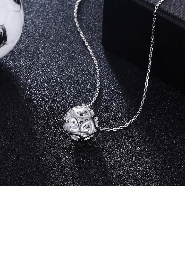 925 Sterling Silver Fashion Simple Hollow Heart Round Pendant with Cubic Zircon and Necklace
