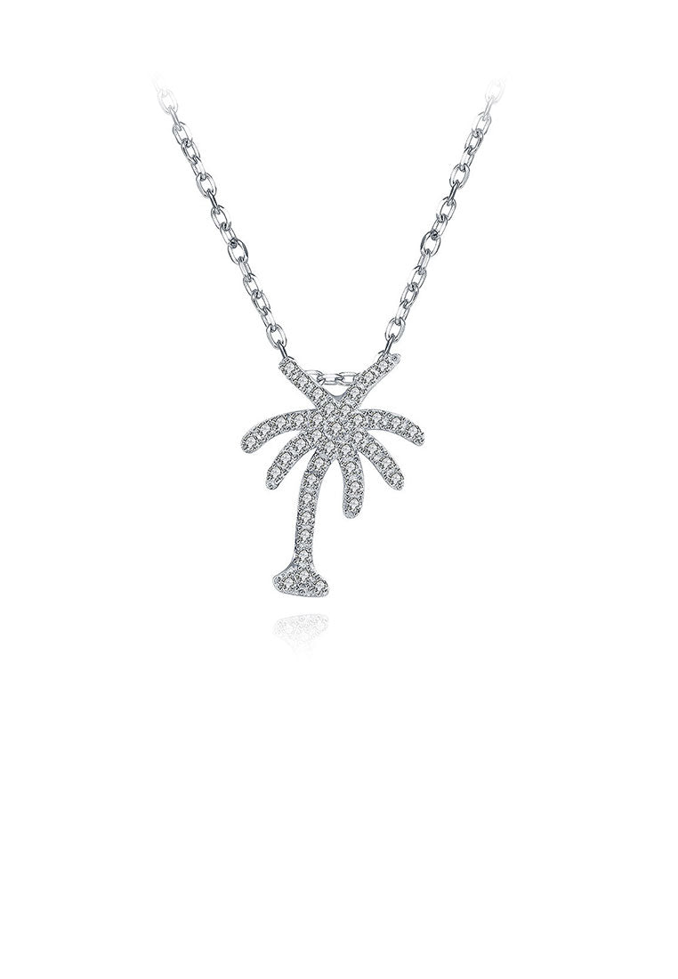 925 Sterling Silver Coconut Pendant with White Austrian Element Crystal and Necklace