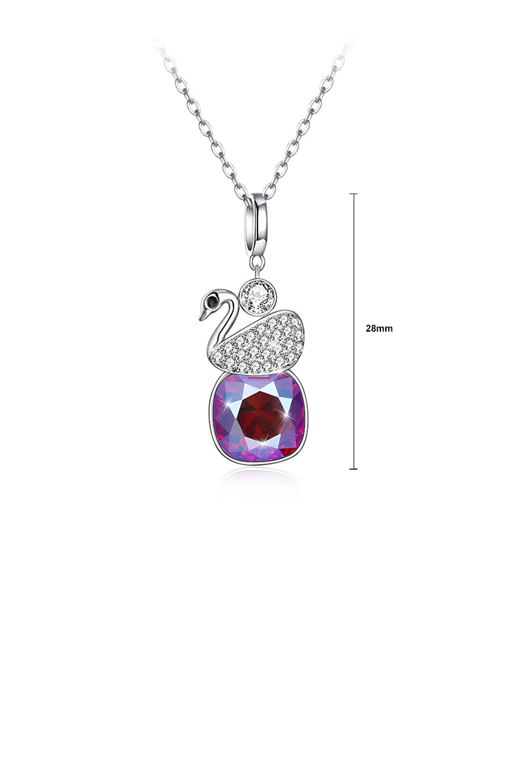 925 Sterling Silver Elegant Swan Geometric Pendant with Red Austrian Element Crystal and Necklace - Vibrant Color
